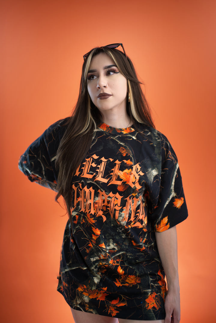 hell and company hell & co camouflage camo braincase hell season shirt front