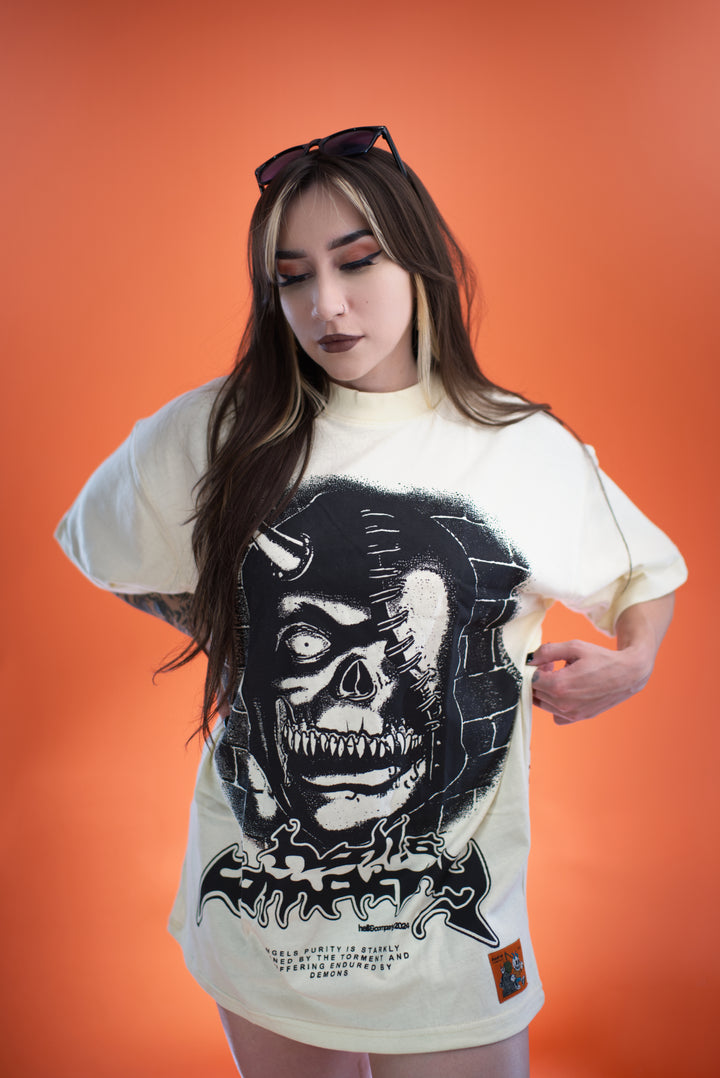 hell and company hell & co necessary evil t shirt cream front female