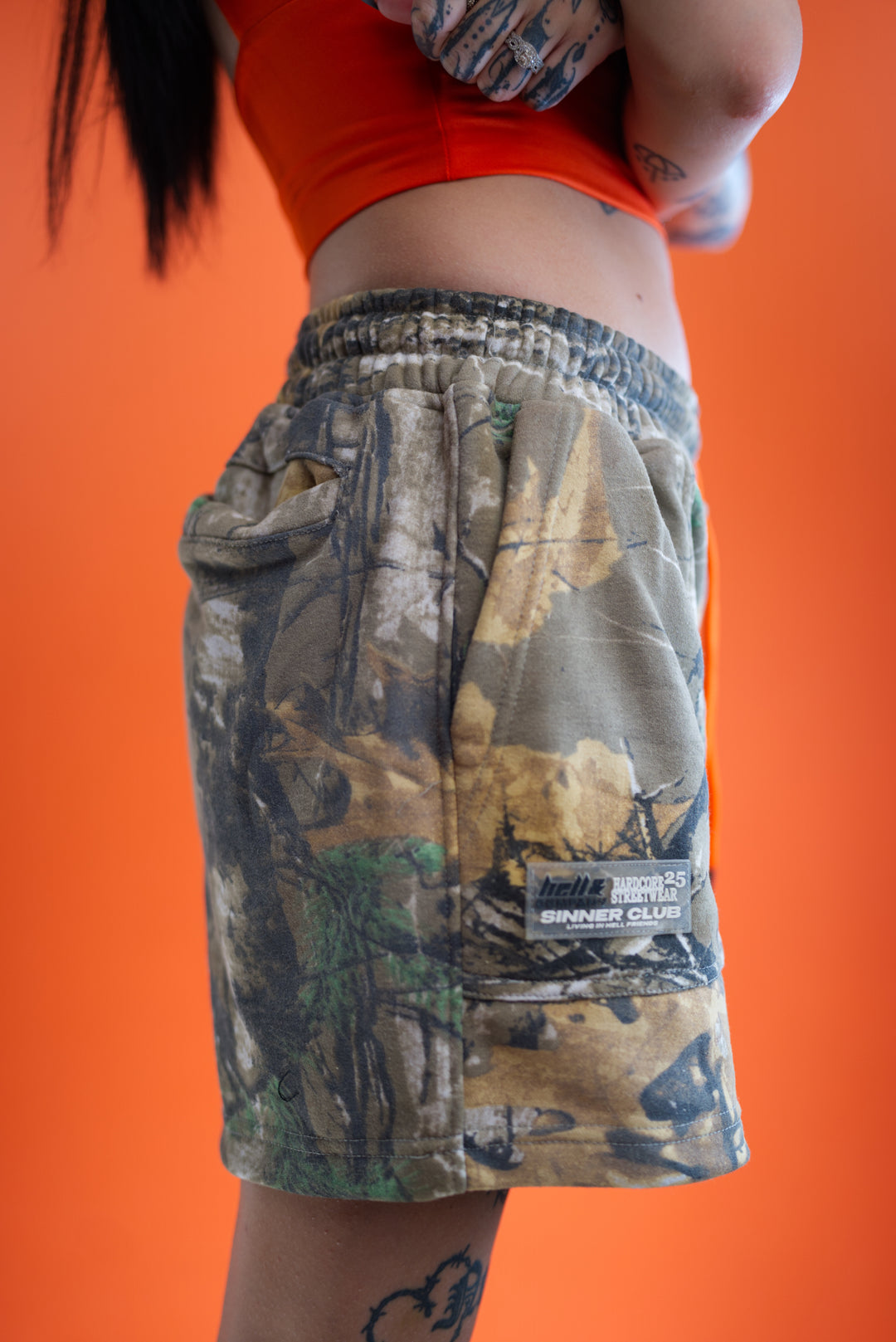 Hell and Comapny hell & co Camouflage shorts with orange drawstring 